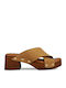 Leather Mules with Chunky Heel in Brown Color