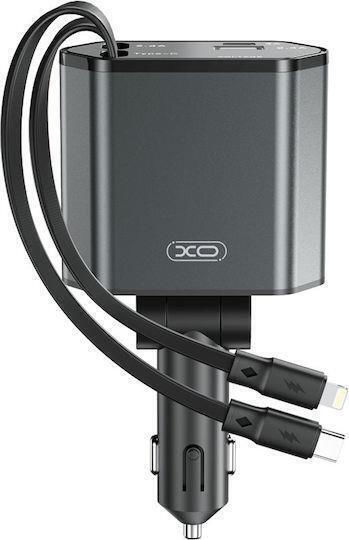 Auto-Ladegerät 108W mit Anschlüssen: 1xUSB 1xType-C mit Kabel Blitzschlag / Typ-C,TC-TC Schwarz Farbe