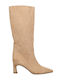 Suede Women's Boots with Zipper Beige