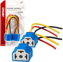 Set 2 Ceramic H4 Socket Bases Heat-resistant 12-24v
