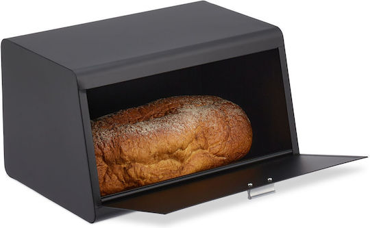 Relaxdays Ψωμιέρα με Καπάκι Inox Μαύρη 20.5x34.5x23.5cm