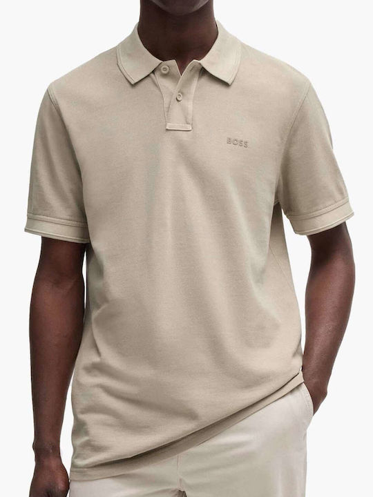Boss Prime Polo Bluza Tricou Cu Mânecă Scurtă Bej