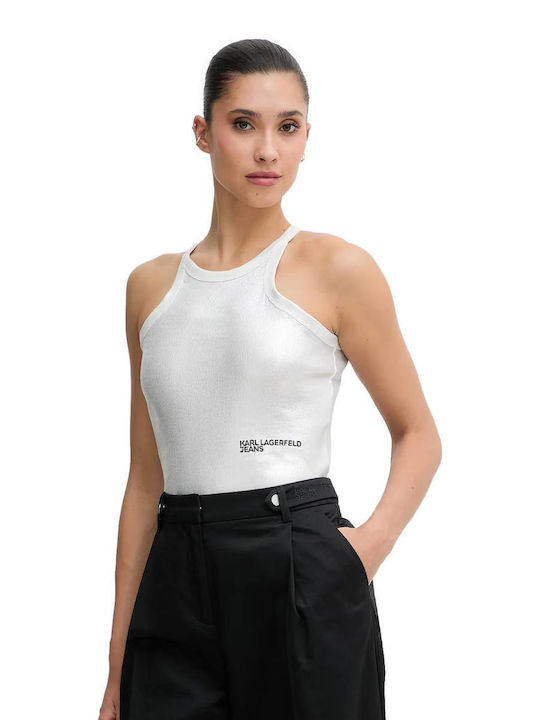 Karl Damen Baumwoll-Ärmellose Silber Bluse