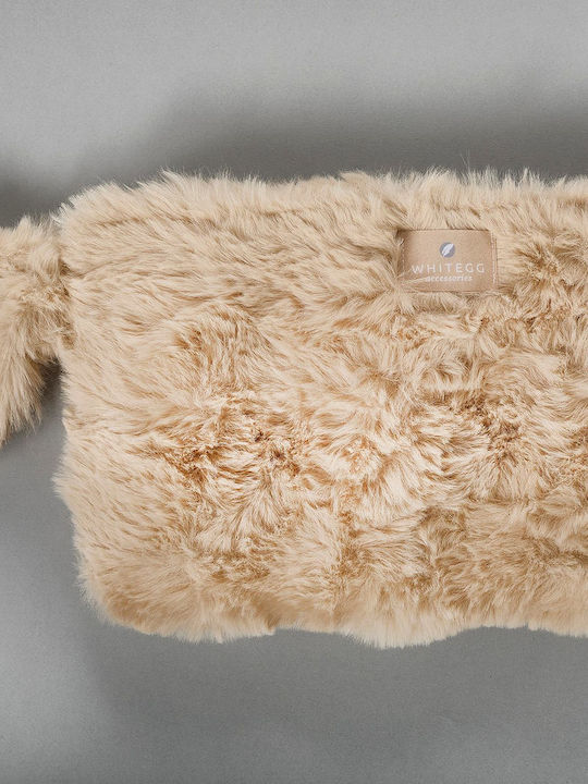 Furry Toiletry Bag Zipper T400-6 Beige Handle Furry White Egg 19x30 1pc