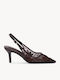 Brown Heels Slingback Embroidered Tulle