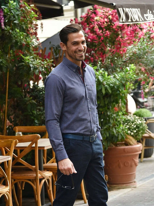 Μακρυμάνικo Πουκάμισο σε Κανονική Γραμμή Καρό Μπλε/μπορντό
