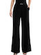 Women's Fabric Trousers with Elastic Straight Line Black