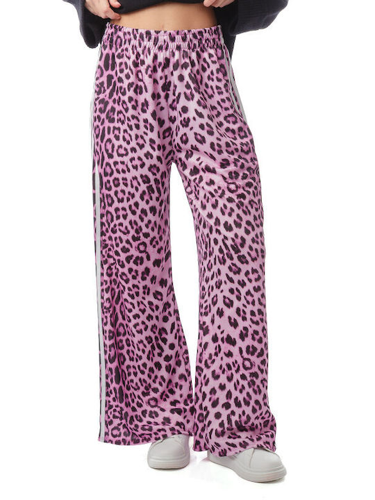 Ροζ Φαρδιά Παντελόνα Animal Print Ρίγες