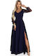 Maxi Φόρεμα για Γάμο / Βάπτιση με Τούλι Navy Blue