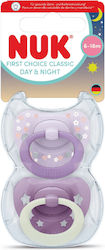 Nuk First Choice Classic Day & Night Πιπίλες Σιλικόνης Νυκτός με Θήκη Μωβ για 6-18 μηνών 2τμχ