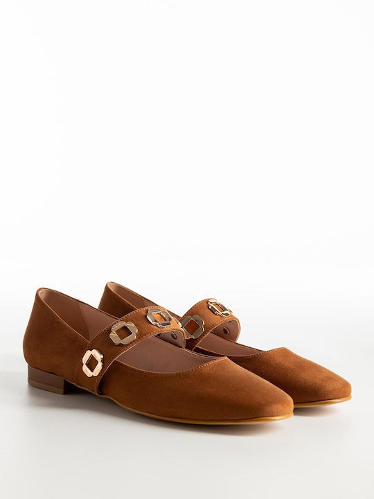 Bozikis Suede Γυναικείες Μπαλαρίνες σε Καφέ Χρώμα