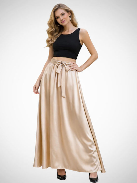 Suga Satin High-waisted Maxi Skirt Beige
