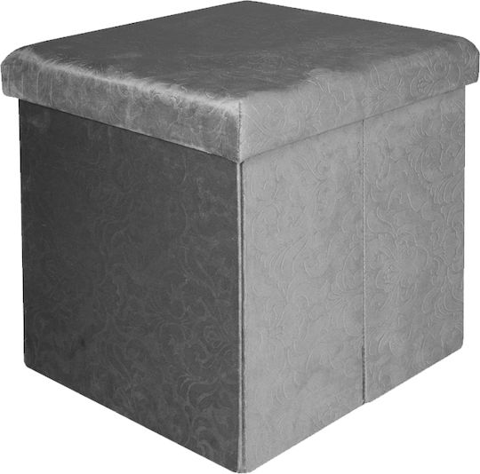 Stool For Living Room Collapsible With Storage Space Upholstered with Velvet Grey Velvet Jacquard 38x38x37.5cm