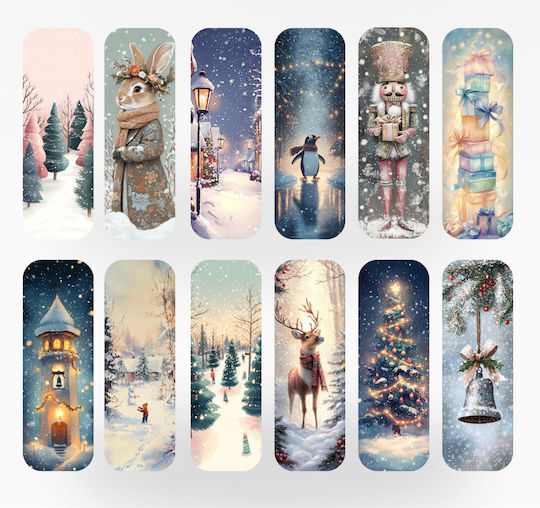 Set 12 Semne de Carte de Crăciun Obro Sweet December Ilustrații Vintage Premium Card Foto Lucios