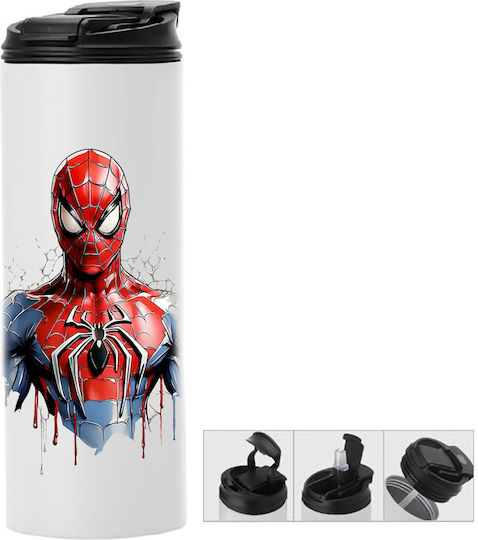 Sticlă Termos Cu Capac Dublu Spiderman 600ml Alb