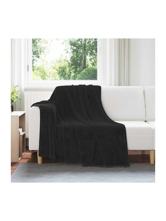 vidaXL Κουβέρτα Fleece Μονή 150x200εκ. Μαύρο 42016778