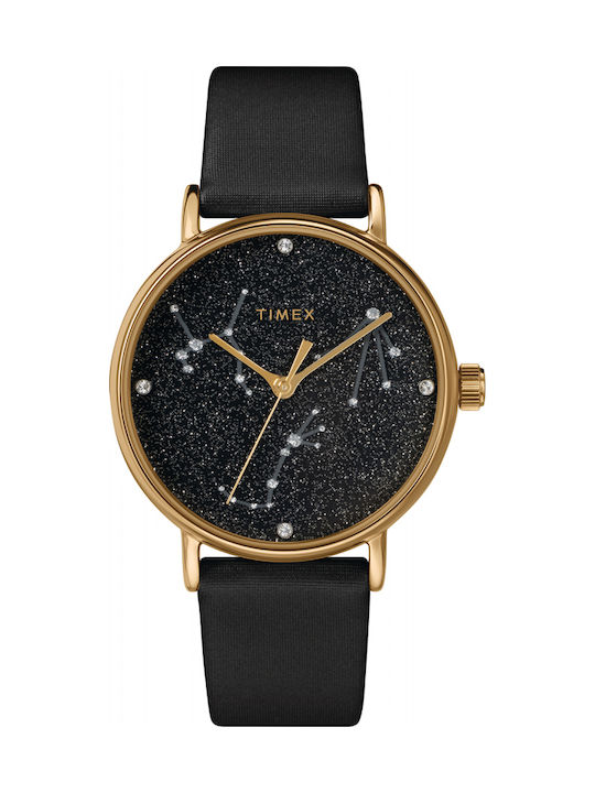 Timex Γυναικείο Ρολόι 37mm Μπαταρίας με Μαύρο Δερμάτινο Λουράκι