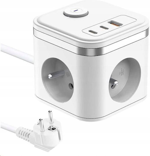 Schneider Electric Πολύπριζο με 1 USB-A, USB-C, Διακόπτη και Καλώδιο 1.4m