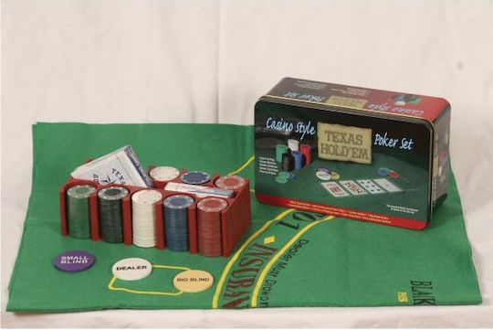 Σετ 200 Μάρκες Poker σε Μεταλλικό Κουτί με 2 Τράπουλες και Τσόχα