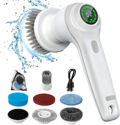 Perie Electrică Rotativă Curățare Eficientă Fără Efort Inco Multifuncțională Fără Fir Mâner Fix Afișaj Digital Lcd 7 Capete Diferite Suprafețe Variate 2 Viteze Reglabile Usb Tip-c Baterie Reîncărcabilă 2500mah Viteză 450 Rpm Albă