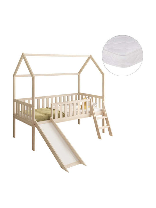 Kinderbett Hochbett Einzel mit Matratze Beiges 90x190cm