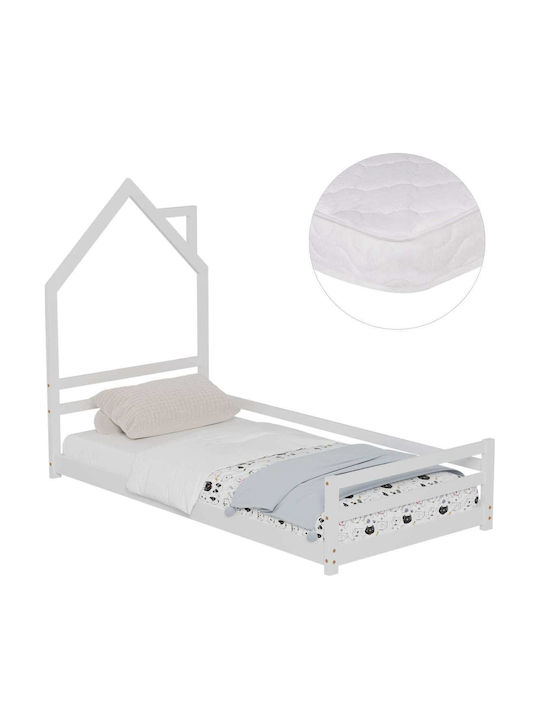 Pat pentru Copii Single cu Saltea Alb 90x190cm