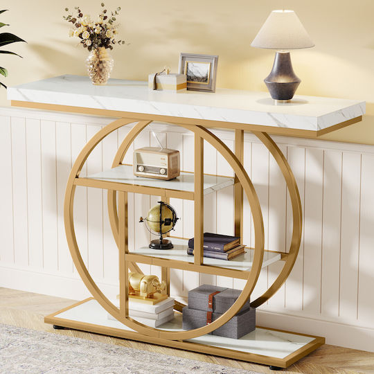 Consolă Metalică cu Suprafață din Marmură White/gold Marble Imitation L105xL30xH80buc