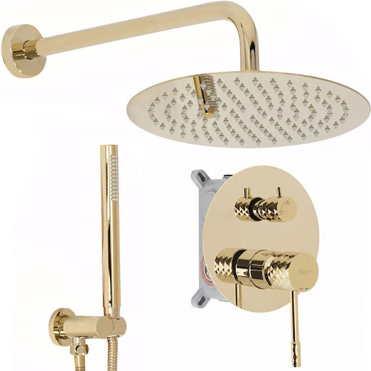 Rea Set Mischer, Handbrause & Duschkopf für Wandmontage für Dusche Gold