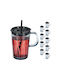 Relaxdays Set de pahare pentru apa / Cocteiluri din Sticlă în Culoarea Gri cu pai 450ml 10buc