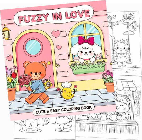 Carte De Colorat Pentru Adulți Fuzzy In Love 40 Pagini Din Carton Animale Drăguțe Bobbie Goods 21 X 21 Cm