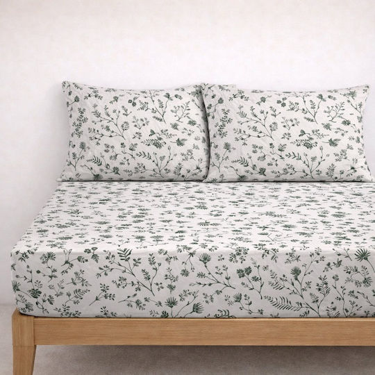 My Home Luxury Grezzena Bed Sheet Set with 2 Pillowcases King Size with Rubber Hugger 160x200cm Green (4 Pieces)
