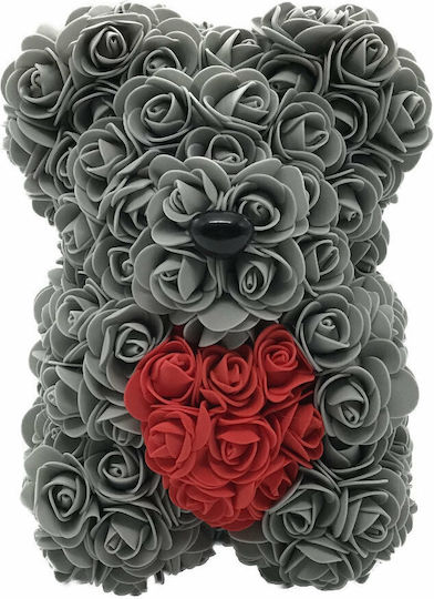 Плюшено Мече Изкуствени Рози Rose Bear Сиво Червено Сърце B401