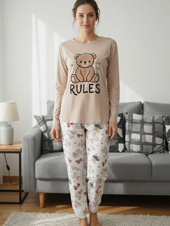 Tres Chic Set Pijamale pentru Femei Beige