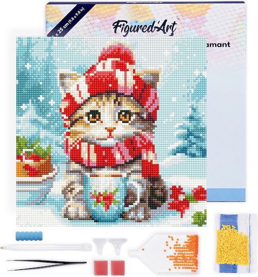 Kitten Red Scarf Diamond Painting 25x25 Cm