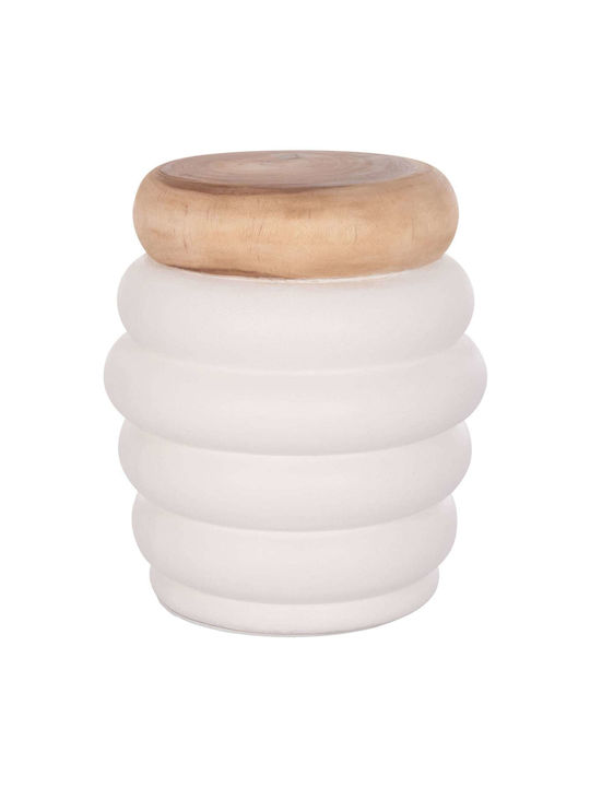 Round Side Table White Teak Wood M45xL45xH46cm