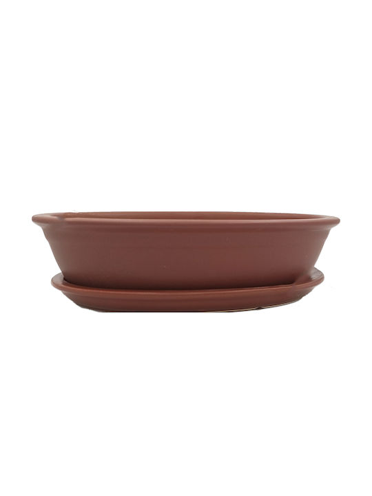 Bonsai Pot Ceramic Brown with Saucer 25x18x6cm.