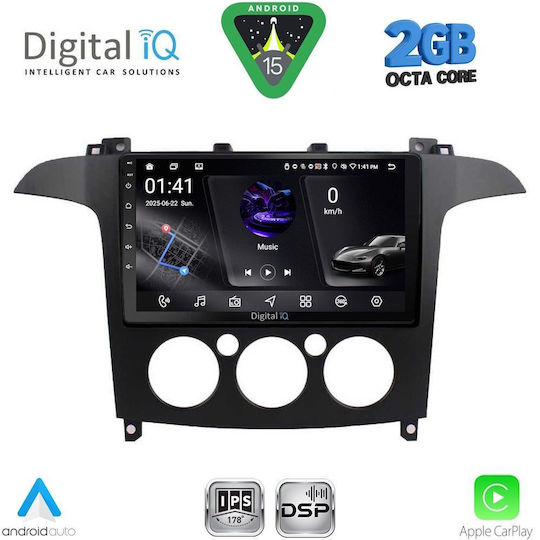 Digital IQ Car Audio System for Ford S-Max 2006-2014 with A/C (Bluetooth/USB/WiFi/GPS/Apple-Carplay/Android-Auto) with Touch Screen 9"