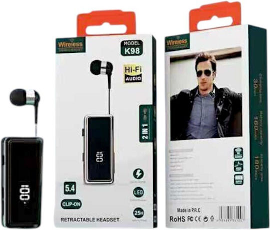 K98 In-ear Bluetooth Handsfree Ακουστικό Πέτου Μαύρο