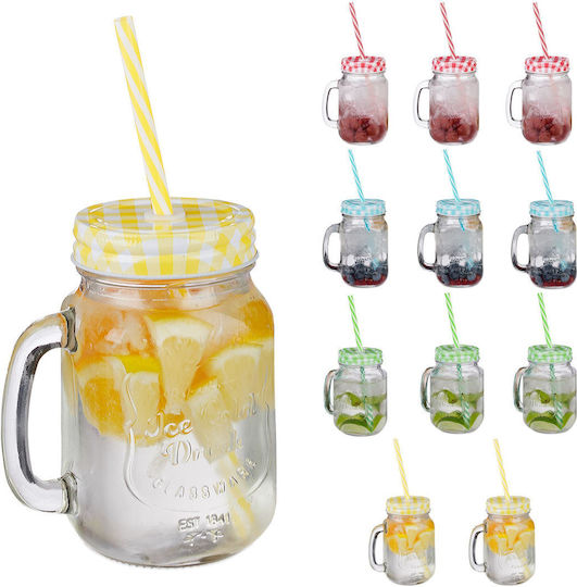 Relaxdays Set Pahare Cocteiluri Pentru Apa Din Sticlă Cu Pai 12 Bucăți