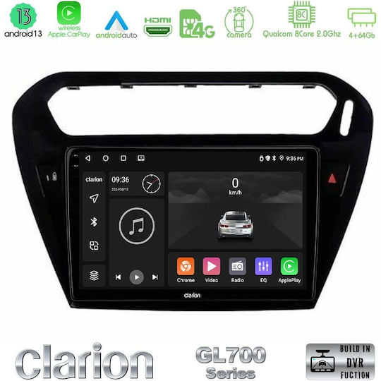 Clarion Car Audio System for Peugeot 301 Citroen C-Elysee 2012-2018 Bluetooth USB Wi-Fi GPS Apple CarPlay Android Auto with 9-Inch Touch Screen