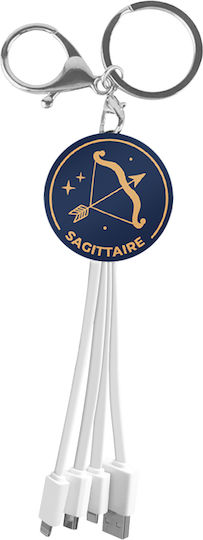 Yello Koko Cablu Usb 3 În 1 Micro-usb Usb-c Lightning Design Astrology Săgetător Brelog Alb