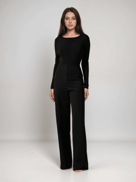Damen Hoch tailliert Stoff Hose in Geradem Schnitt Black