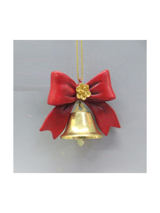 Polyresin Hanging Ornament Bell Red Bow 7x3.5x5.5cm