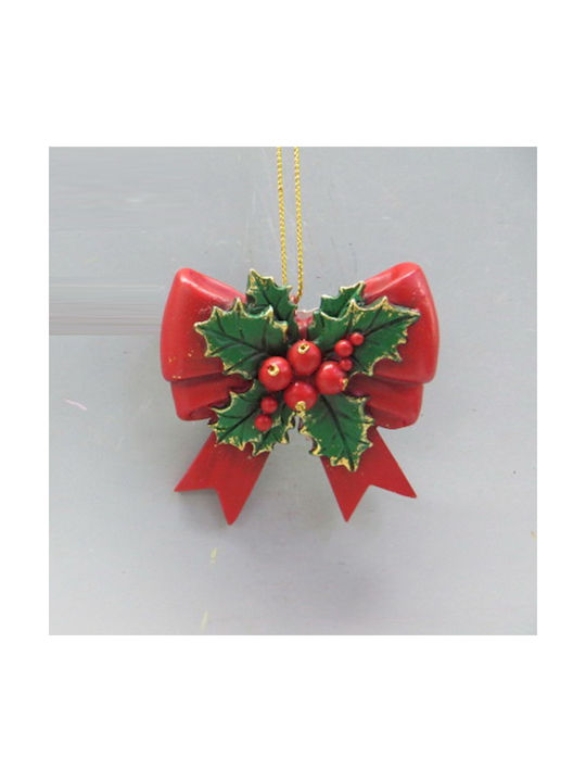 Red Polyresin Hanging Ornament Bow Mistletoe 6x...