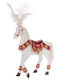 Weihnachtsfigur Weißes Polyresin Pferd Rote Kleidung 35x12x56cm