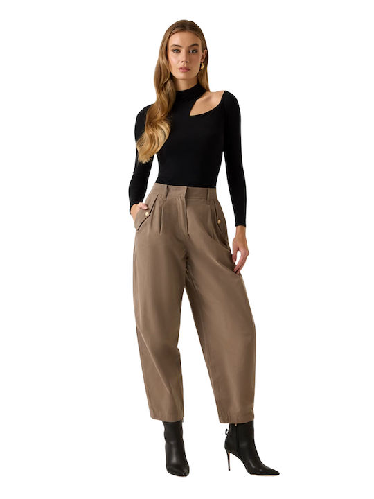 Women's Fabric Trousers Carrot Fit Brown