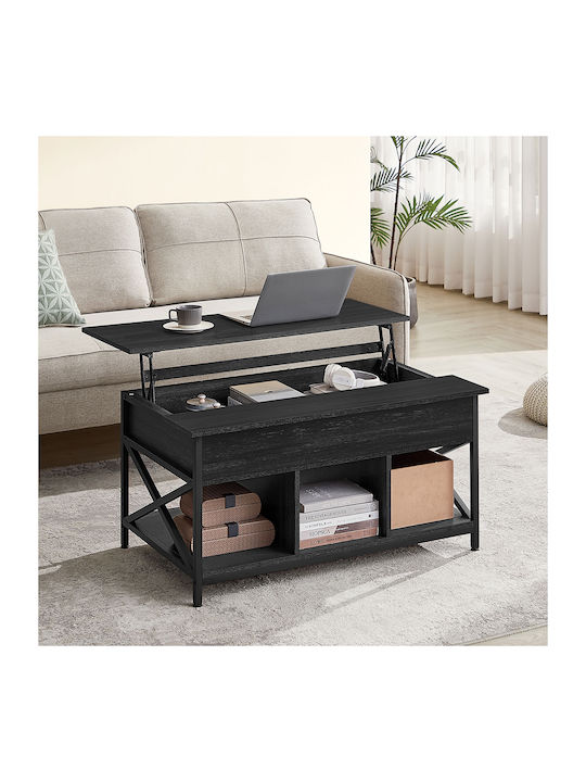 Rectangular Central Wooden Coffee Table with Lifting Mechanism Black 100x60x48cm