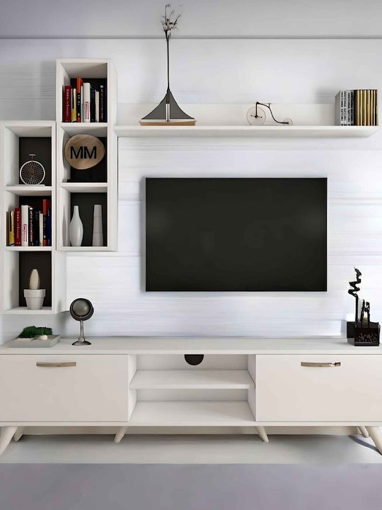 Bibliotecă TV Albă Rafturi Suspendate 180x50cm