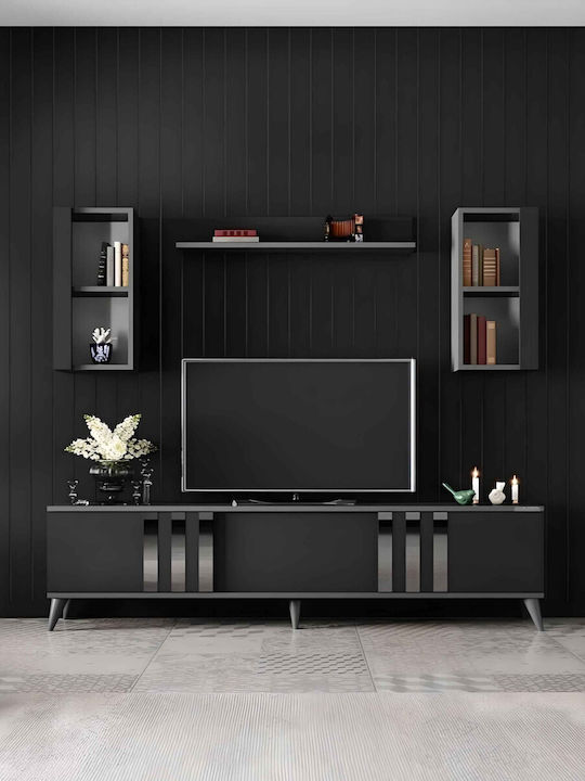 Modern Luxury TV Unit 4 Pieces Black 180 Cm