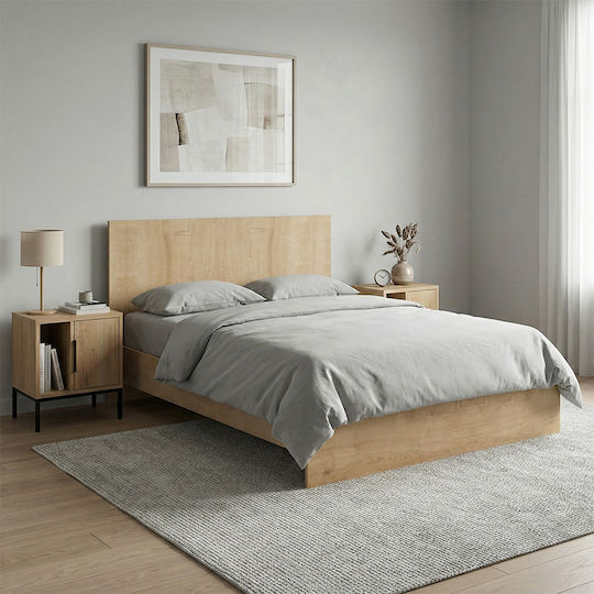 Troy Bed Double Wooden Natural Beech for Mattress 140x190cm